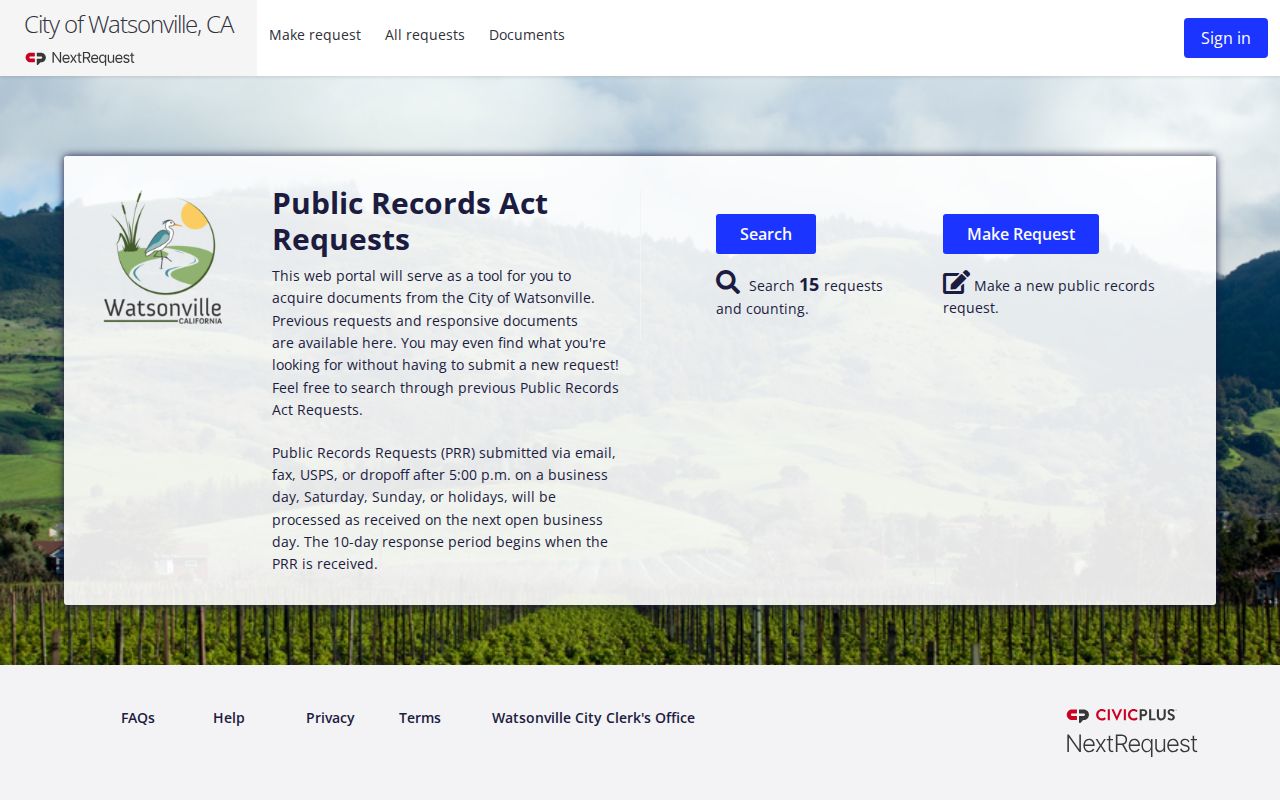 Watsonville people search through the city public records request portal