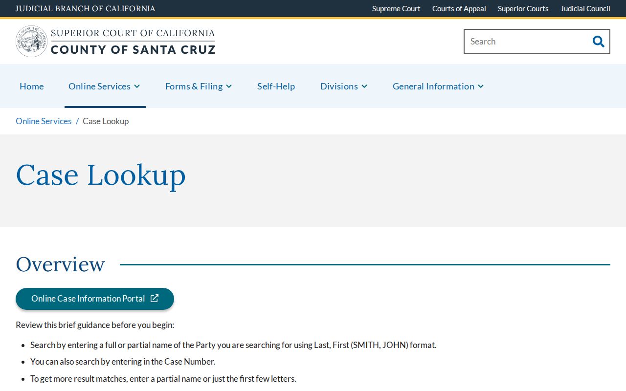 Watsonville people search through Santa Cruz Superior Court case lookup