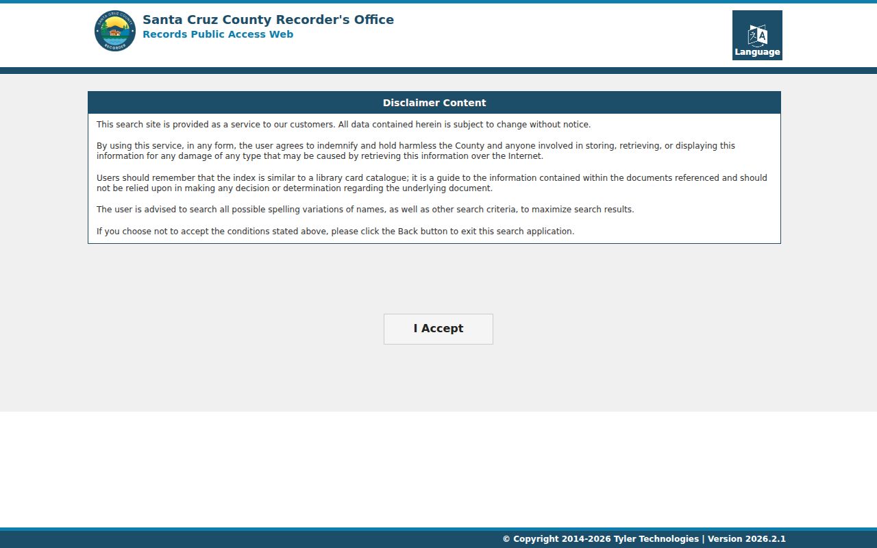 Watsonville people search entry at the Santa Cruz County Recorder index
