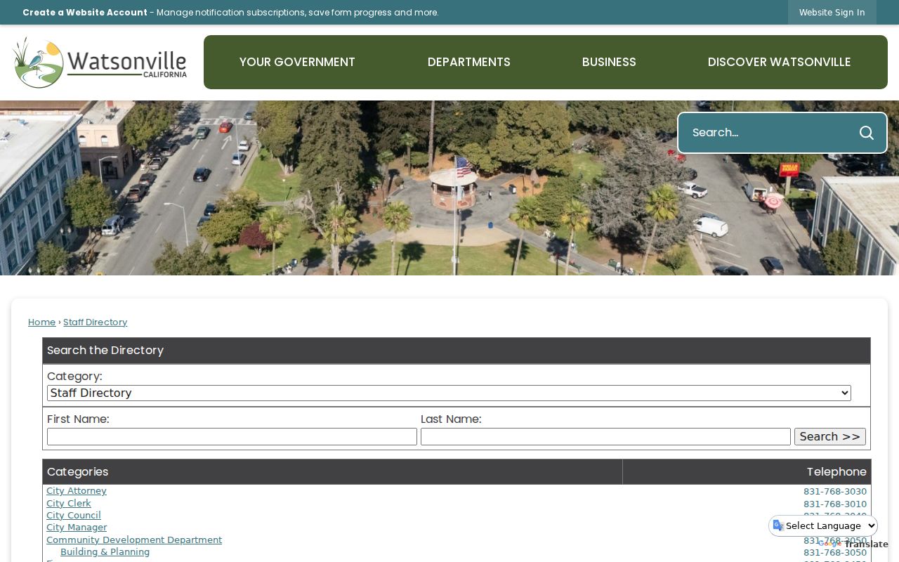 Watsonville people directories city staff search