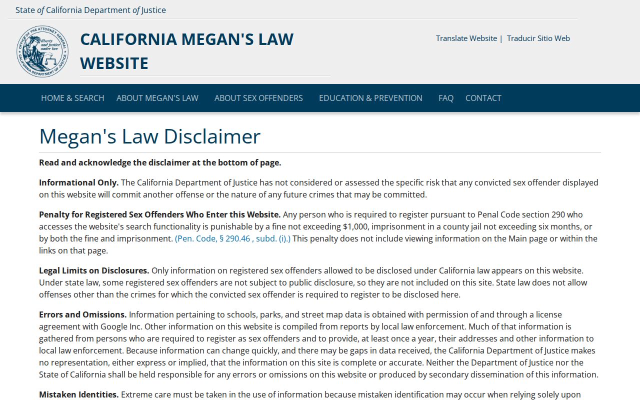 Watsonville records access through the California Megan's Law notice