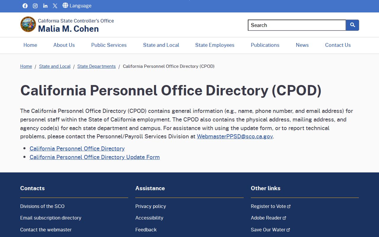 Watsonville records contacts in the California Personnel Office Directory