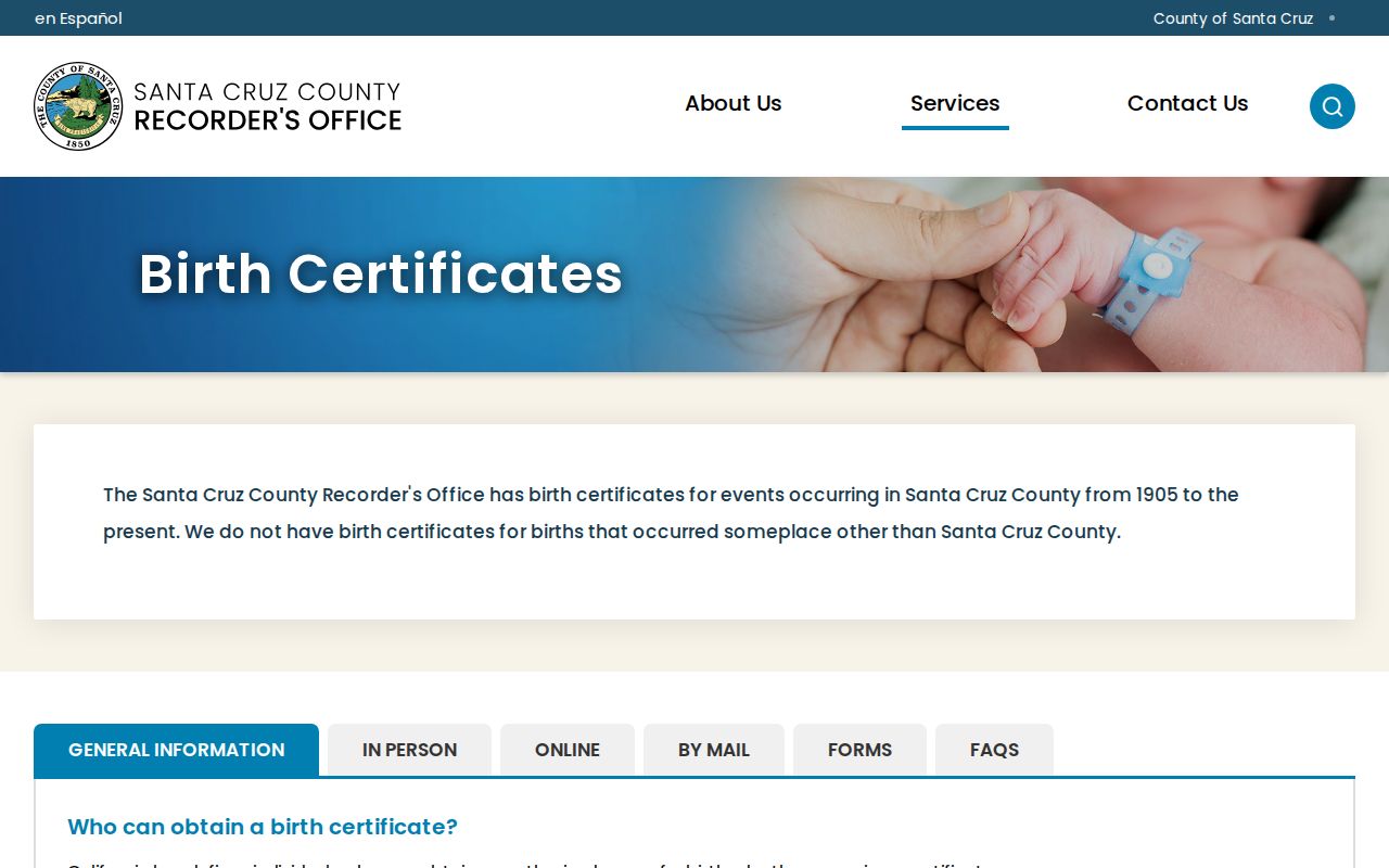 Watsonville records copy options on the county birth certificate page