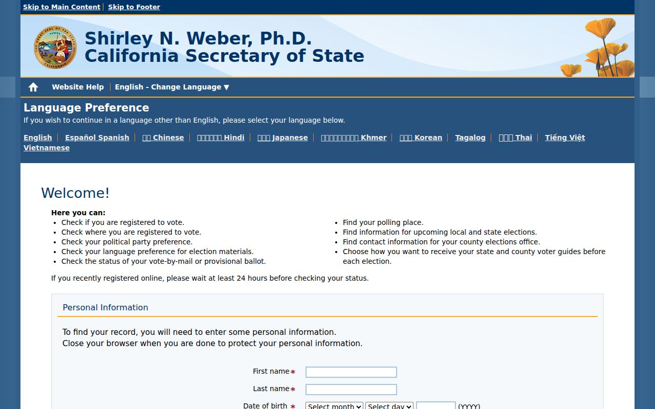 Watsonville voter records lookup on California My Voter Status